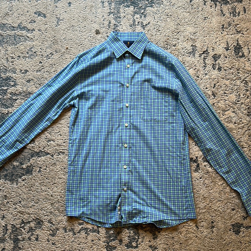 Stafford blue and green check dress shirt